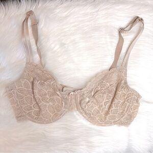 Chantelle Unlined Demi Underwire Logo Strap Bra in Beige 36C